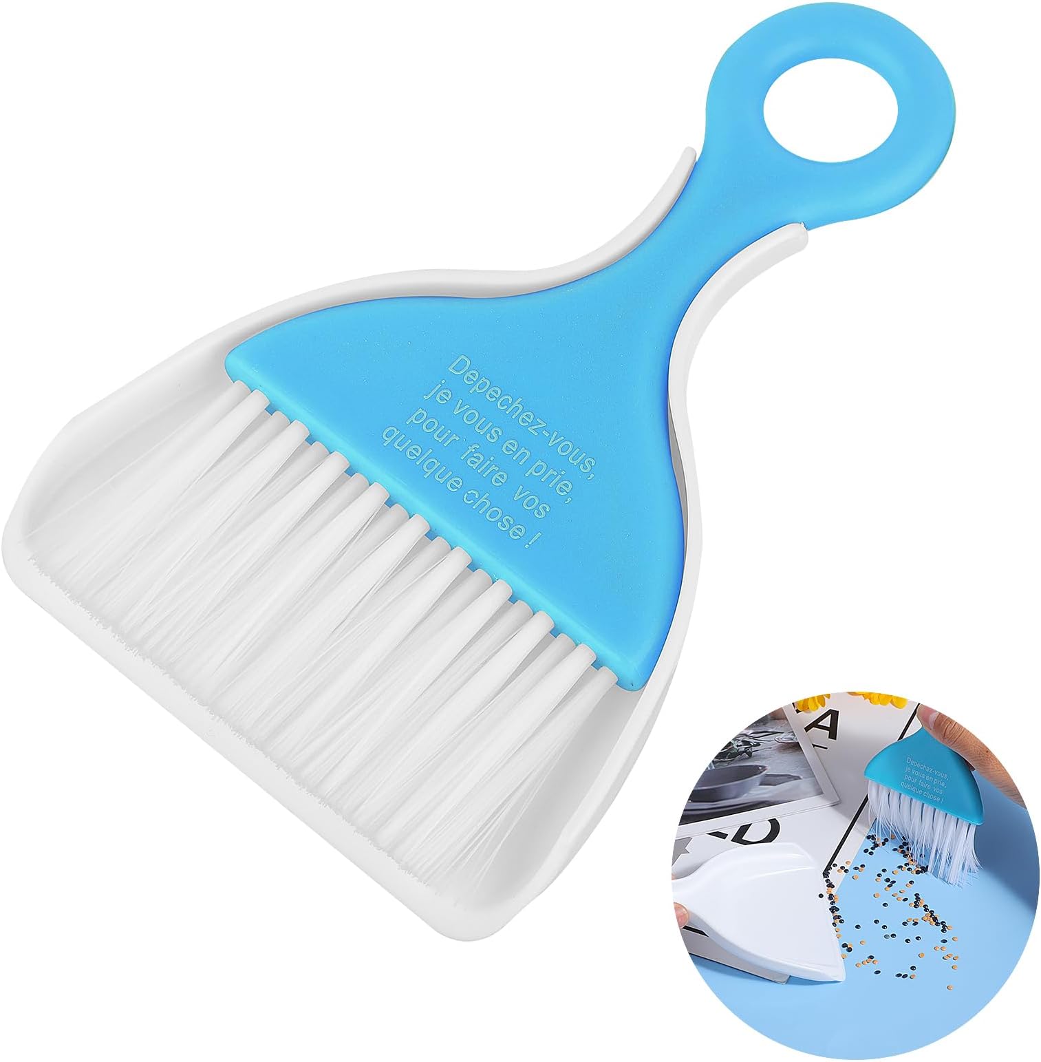 Cobee® Diamond Painting Applicator Brush with Funnel, Mini Artist Drawing Flat Brush for Picker Spilled Diamonds Organizer Portable Table Desktop Cleaning DIY Art Brushes for Handicraft Lover(Blue)