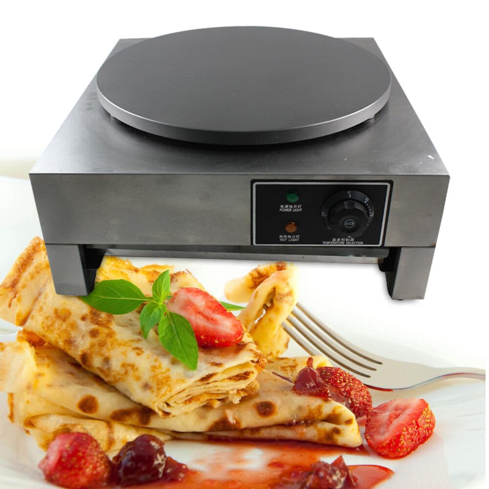 3000 W Comercial Crepes Maker+Espátula de Madera con Cajón de Calor Placa Eléctrica de Cobre con Temperatura Ajustable Placa Crepes Dispositivo de Crepes φ400 mm