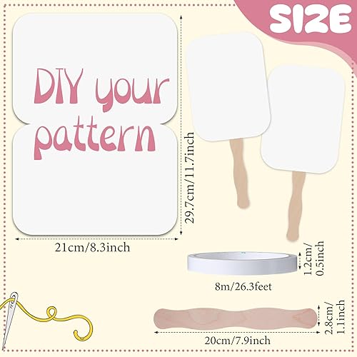 Miniatura 2 de TaoBary Abanicos de papel para bricolaje, juego de abanicos de iglesia, mango de abanico, palos de madera ondulados con cinta de cartulina blanca en