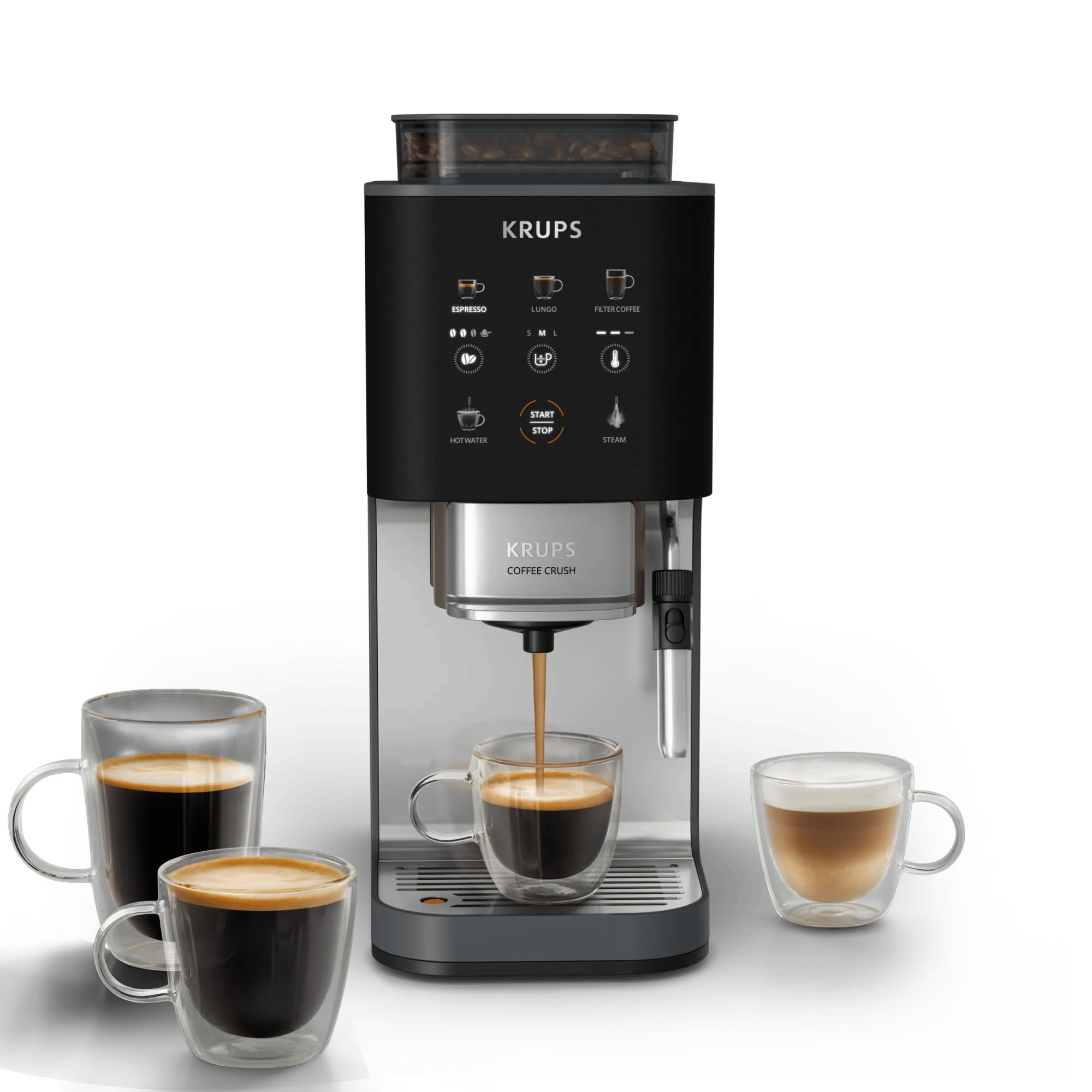 KRUPS Coffee Crush Edition, machine à café à grains, ultra compacte, buse vapeur