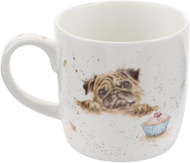 Portmeirion Home & Gifts MMLZ5629-XS Mug-Pug Love (Dog), Bone China, Multi-Colour, 19 x 12 x 8 cm