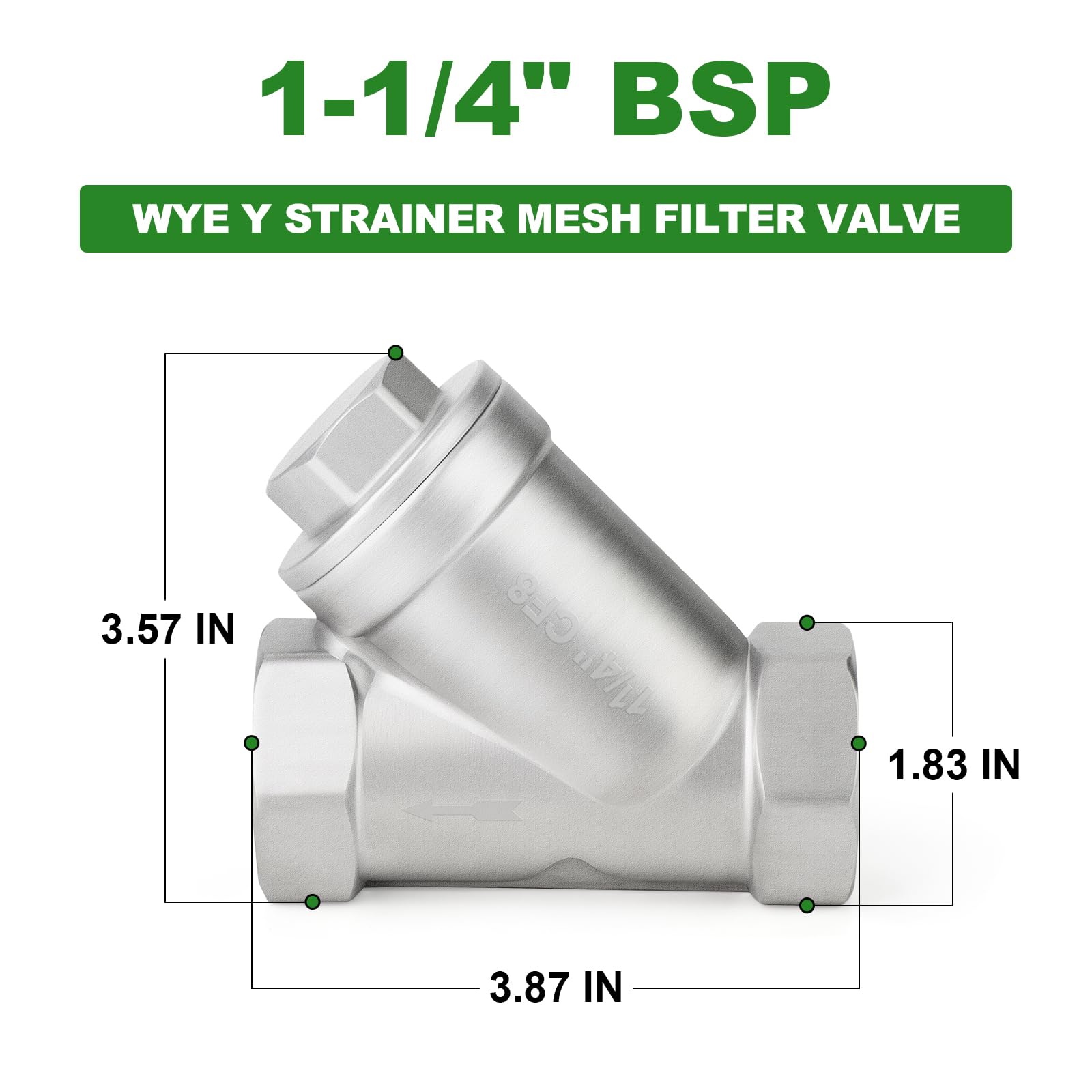 TAISHER 1Pcs 304 Stainless Steel 1-1/4" BSP Female WYE Y Strainer Mesh Filter Valve CF8 WOG 800 — Amazon image 2