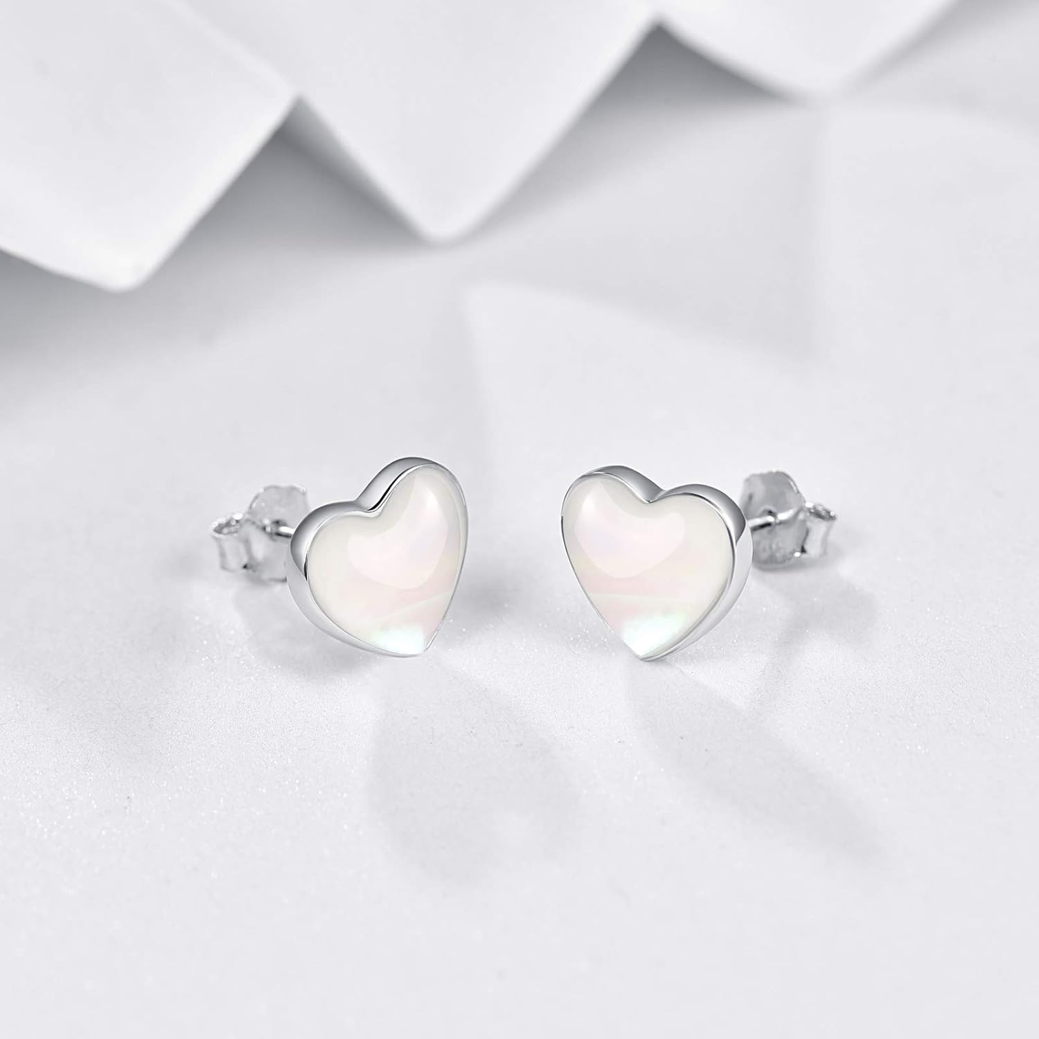 925 Sterling Silver Mother of Pearl Round Shape 5MM Tiny Studs Earrings, Hypoallergenic for Sensitive Ears, Pearl Jewelry Mother Day Gift for Women Girlfriend with Gift Box - Image 2