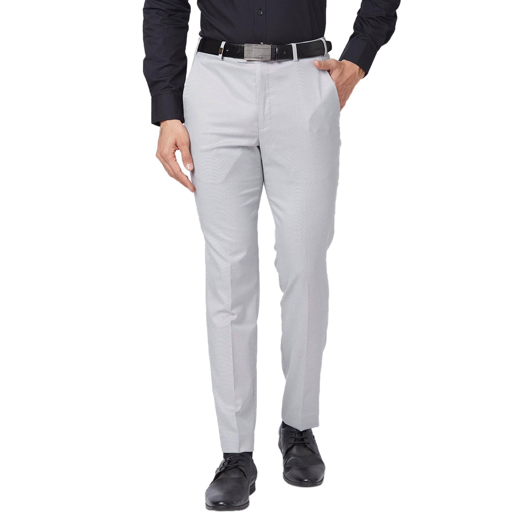 Men's Neo Fit Structure Pattern Polyester Blend Flat Front Formal Regular Fit Trouser-image-37