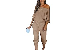 Womens 2 Piece Off Shoulder Ribbed Long Sleeve Pullover Long Pants With Pockets for Women