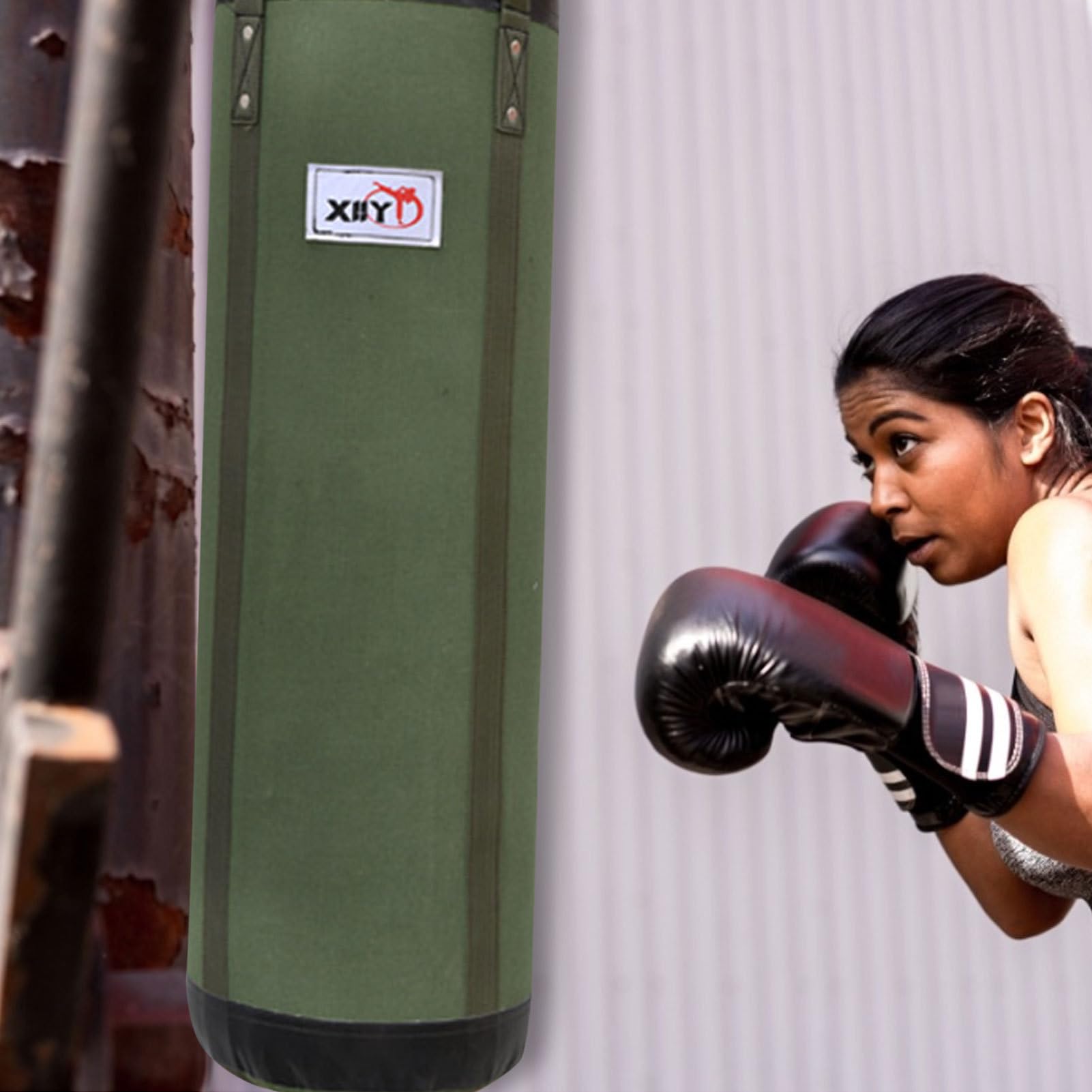 Sacco Da Boxe Vuoto Da Riempire - Sacco Da Boxe Robusto In Tela Da 60-120 Cm Con Catene | Girevole A 360°, Resistente E Durevole | Attrezzatura Da Allenamento Per Fitness, Kickboxing, Muay Thai, Sport