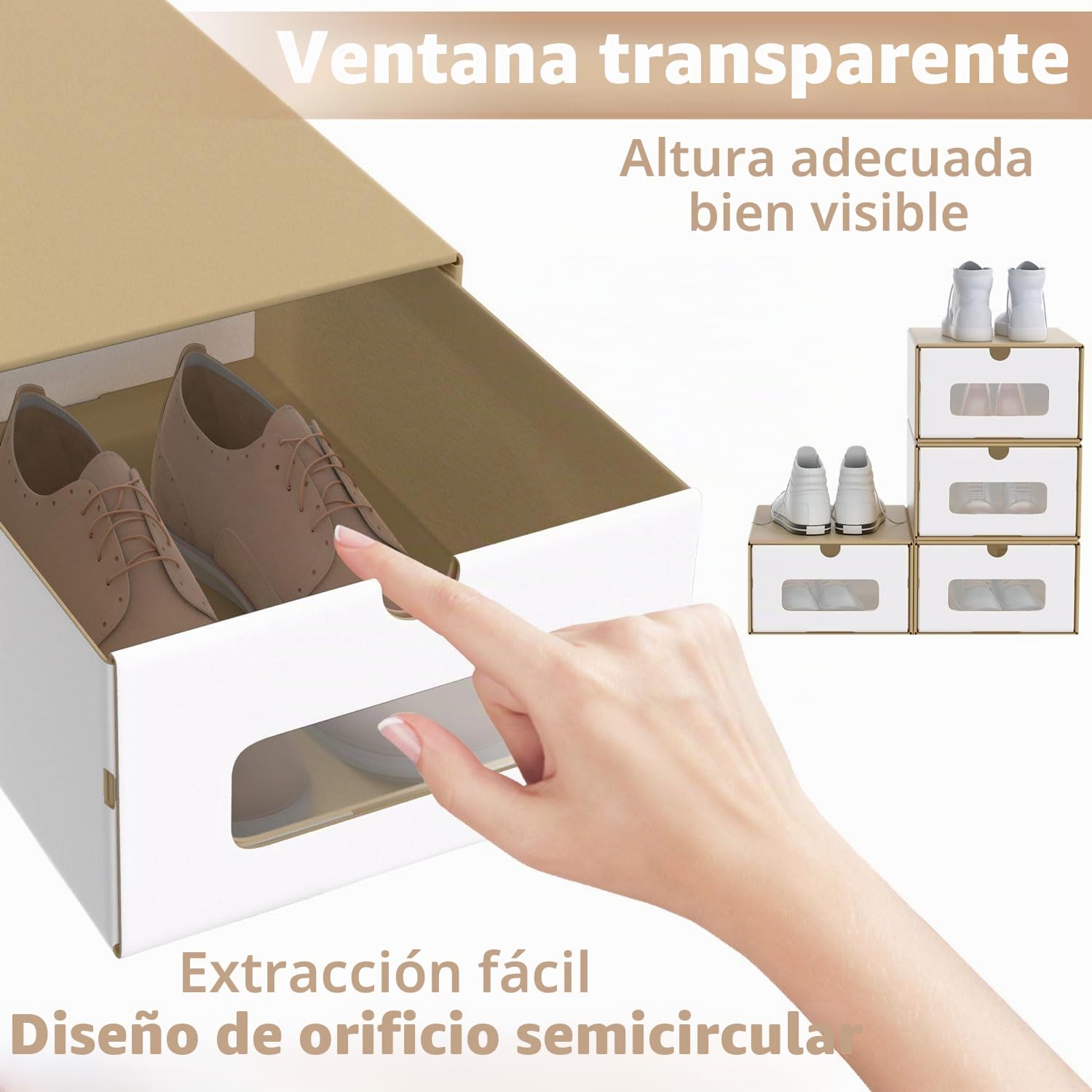 ACXIN Juego de cajas apilables para zapatos, cajones con ventana transparente, cartón de papel kraft, 34,5 x 23,5 x 13,5 cm, 10 unidades, color marrón