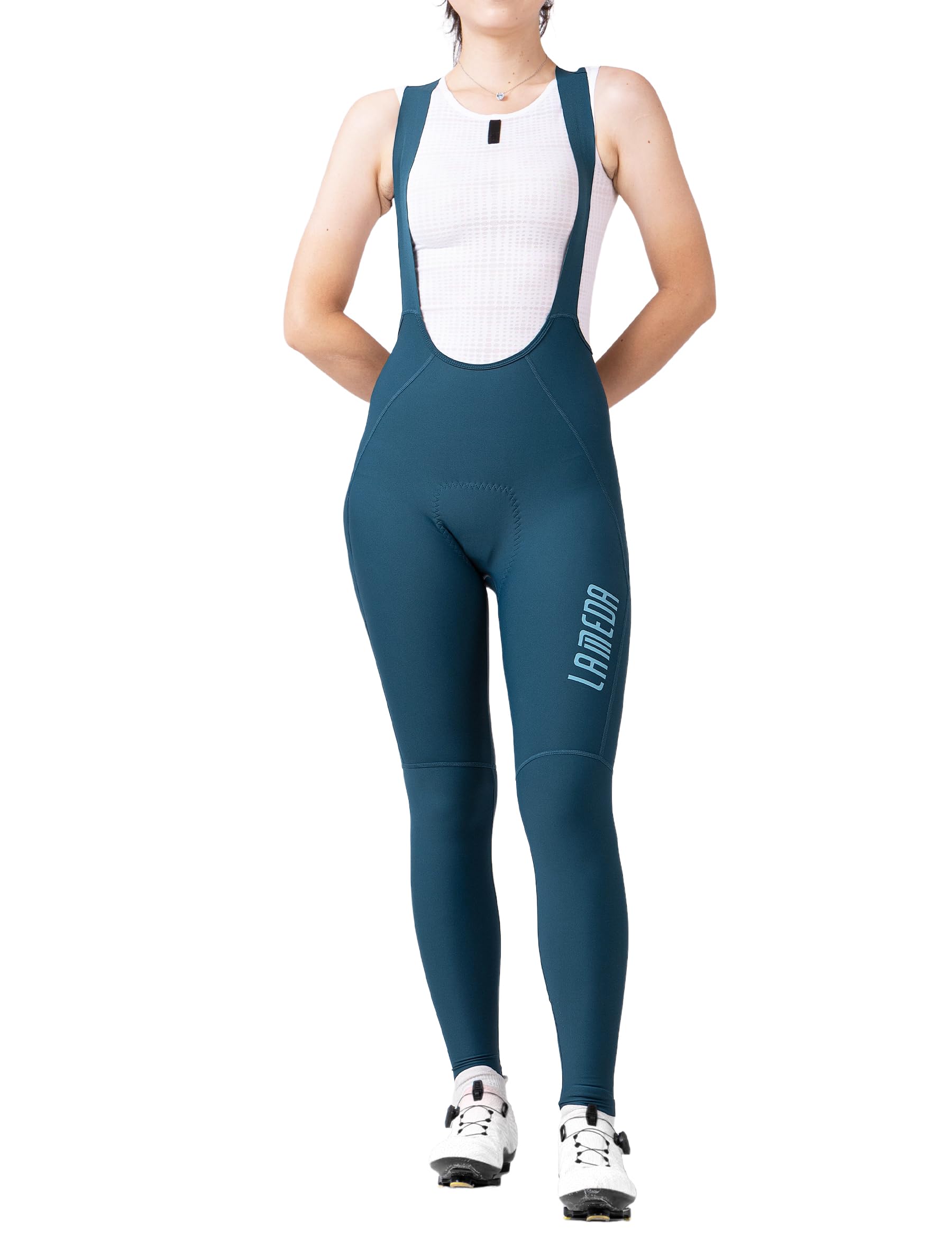 LAMEDA Culote Largo con Tirantes para Mujer Ciclismo,Pantalones Cicismo Tejido Elástico Transpirable, Secado Rápido, Badana Acolchada, Ideal para Entretiempo