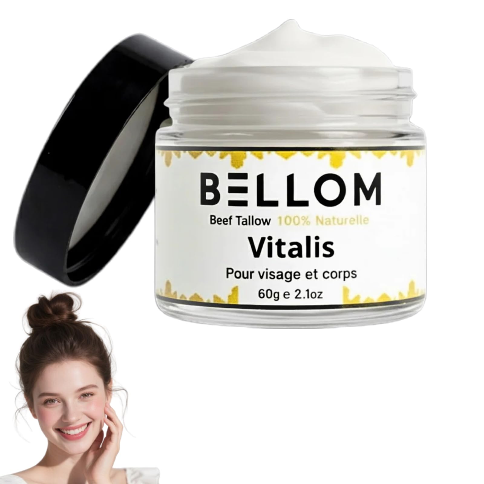 Beef Tallow Vitalis Bellom, 2026 Nouveaux Beef Tallow for Skin, Crème Hydratante 100% Naturelle au Beurre et au Miel Bio, Ingrédients Naturels, Convient à Tous les Types de Peau (1 Boîte)