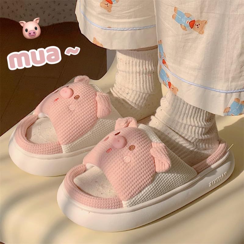 Pig Slipper Frog Slipper Animal Slipper Summer House Slipper for Women Men Linen Thick4