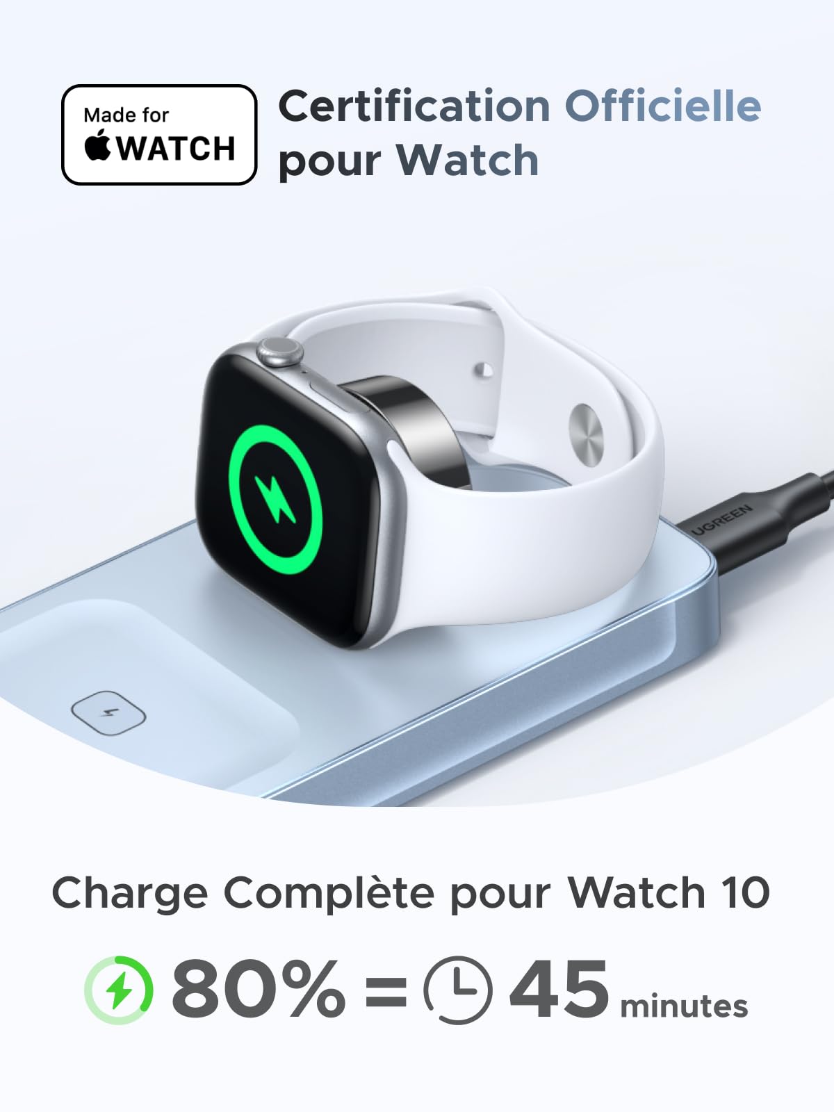 UGREEN MagFlow 3 en 1 Qi2 25W Certifié Chargeur Induction iPhone MagSafe | Compatible avec iPhone 17 16 15 14 13 Air Plus Pro Max AirPods 4 3 Pro 3 2 1 iWatch Stand Chargeur Rapide Magnétique sans Fil