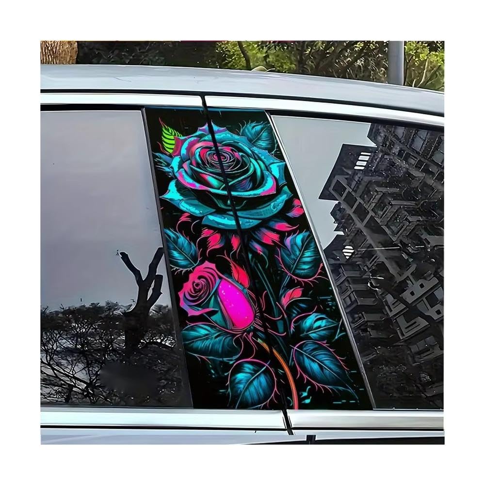Bertdcx One Color Rainbow Rose Car Decal Pillar Bumper Vinyl Wrap Auto Parts