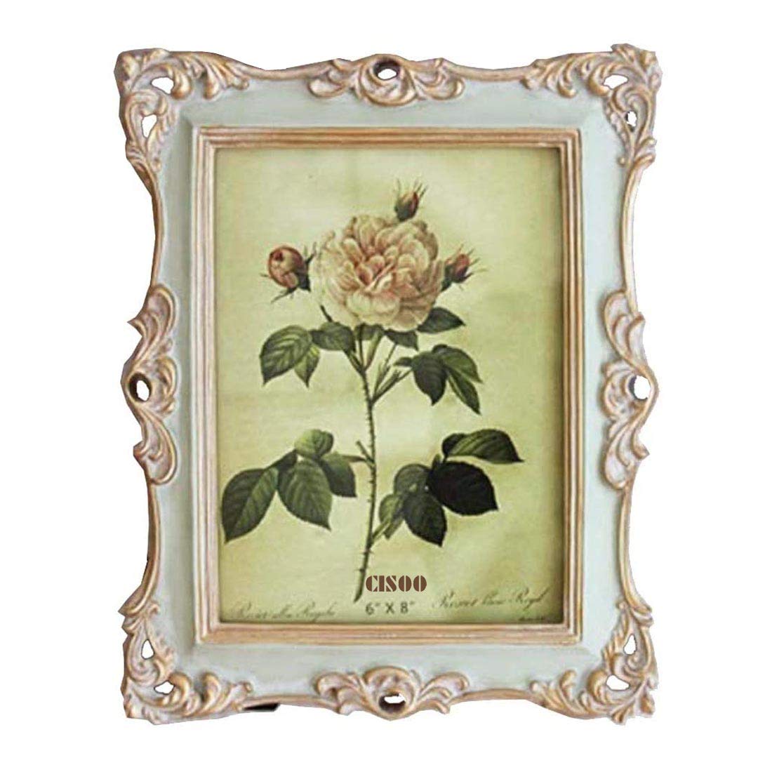CISOO6x8 Vintage Picture Frame Antique Ornate Green Photo Frame, for Table Top and Wall Display, Decorative Floral Design Retro Home Decor, Photo Gallery Art