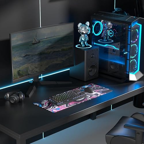 Miniatura 2 de Alfombrilla de mouse grande color gris y rosa, impermeable, antideslizante, extendida, para escritorio, oficina, 31.4 x 11.8 pulgadas, protector de