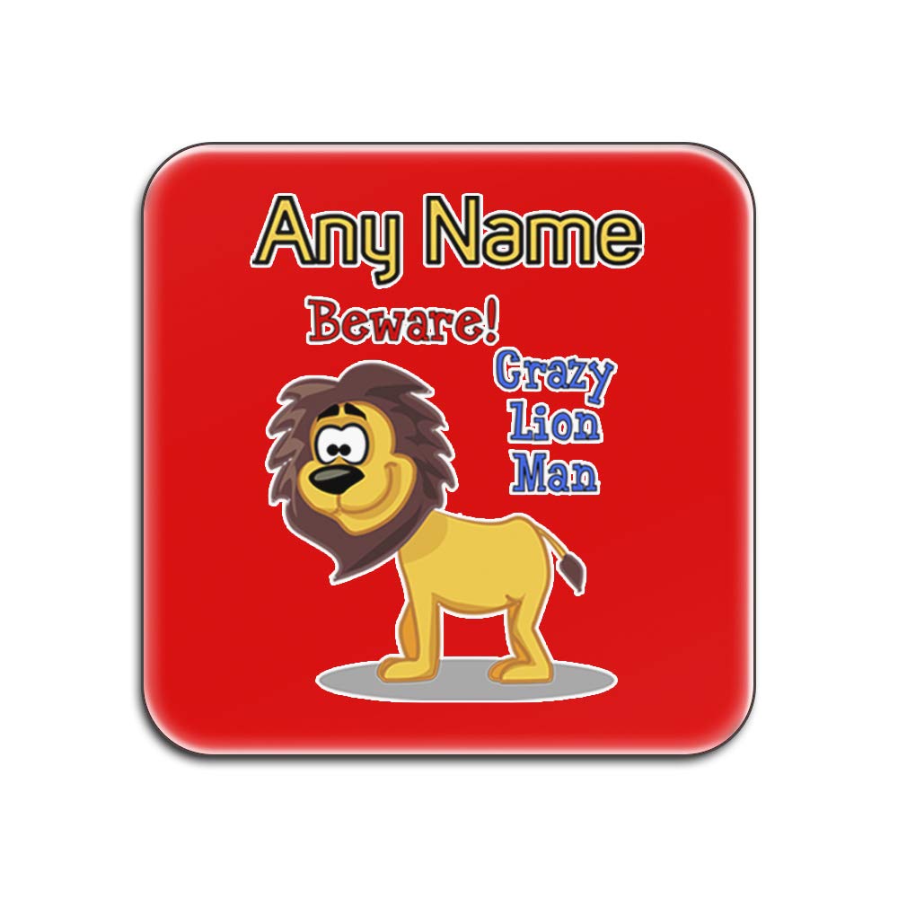 Dessous-de-verre Crazy Lion Man de forme carrée avec finition brillante premium