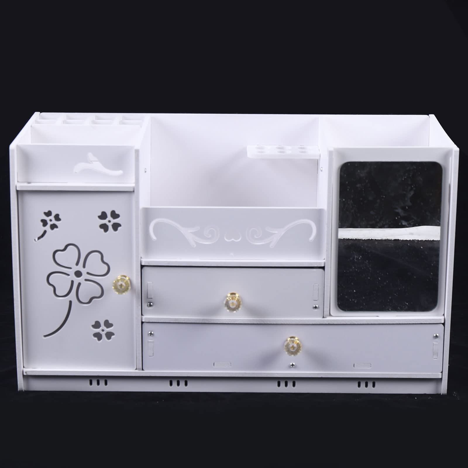 MINUS ONE Organizador de maquillaje con cajones y espejo, organizador cosmético blanco adecuado para sombra de ojos, pinceles, lápices labiales y cremas, almacenamiento de cosméticos