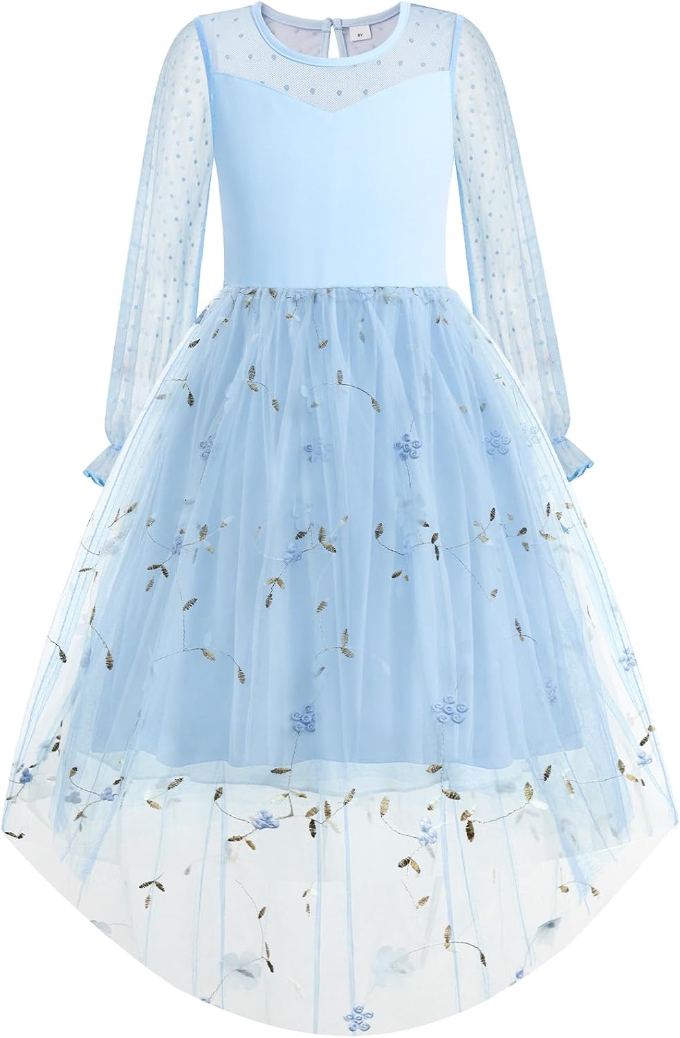 DAXIANG Girls Mesh Long Sleeve Layered Tulle A Line Floral Embroidery Dress for Birthday Special Occasion Wedding Size 5-14