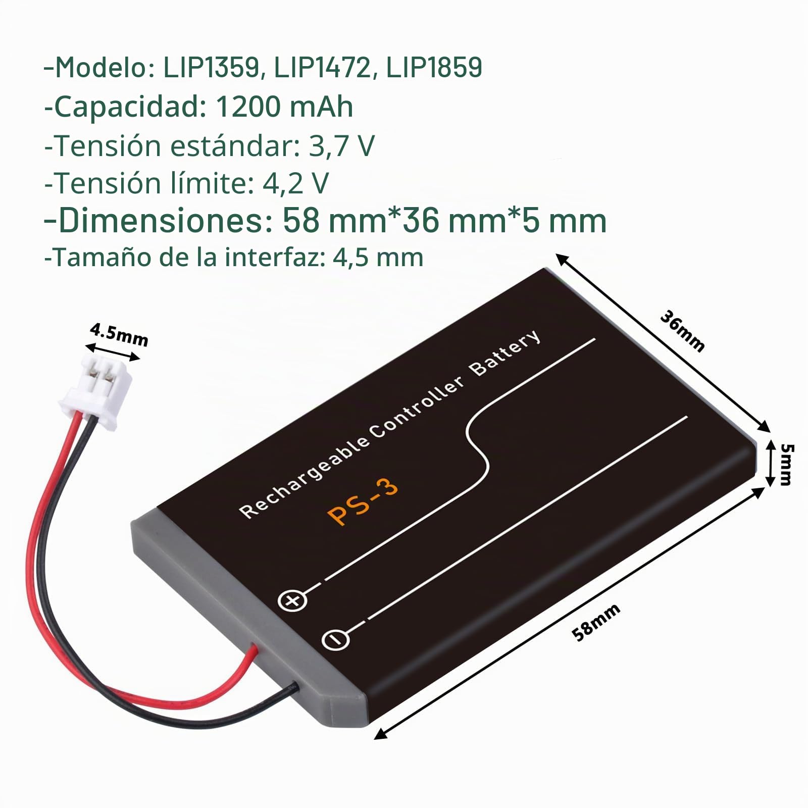 Batería Mando PS3, Hisewen 2Pack LIP1359/LIP1472/LIP1859 Batería de Repuesto para Sony PlayStation 3 Dualshock 3 CECHZC2E CECHZC2U SIXAXIS CECHZC1E CECHZC1H CECHZC1J CECHZC1U Controller