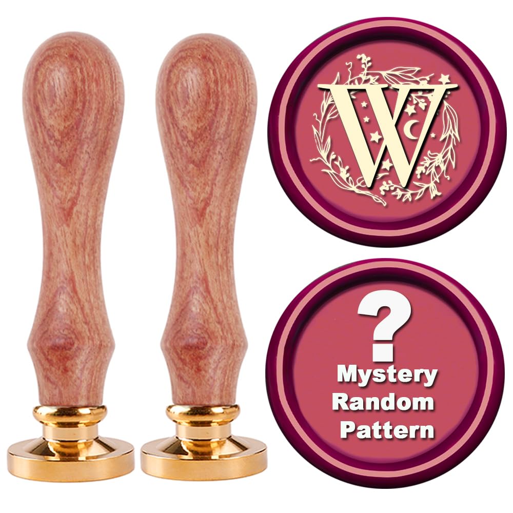 Wax Seal Stamp, 2pcs Wax Stamps Set STAMPMASTER Initial Alphabet W Wax Stamp add One Mystery Random Pattern Sealing Wax Stamp for Christmas Thanksgiving Envelope Gift Wrap Letter Wax Seal Kit-Letter W