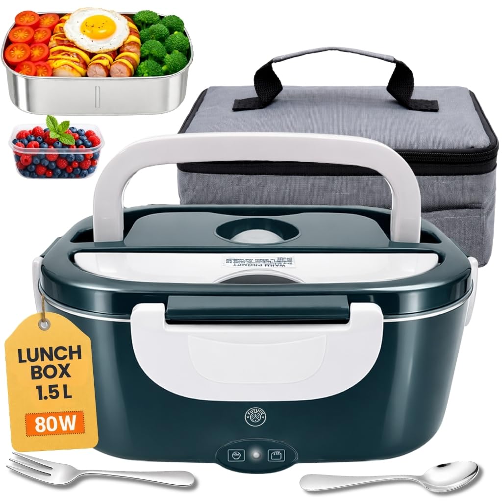 Scaldavivande elettrico portatile 80W 1,5 L, Lunch box, Porta Pranzo Termico - 12V/24V/220V - porta pranzo riscaldabile per auto, camion, ufficio o casa