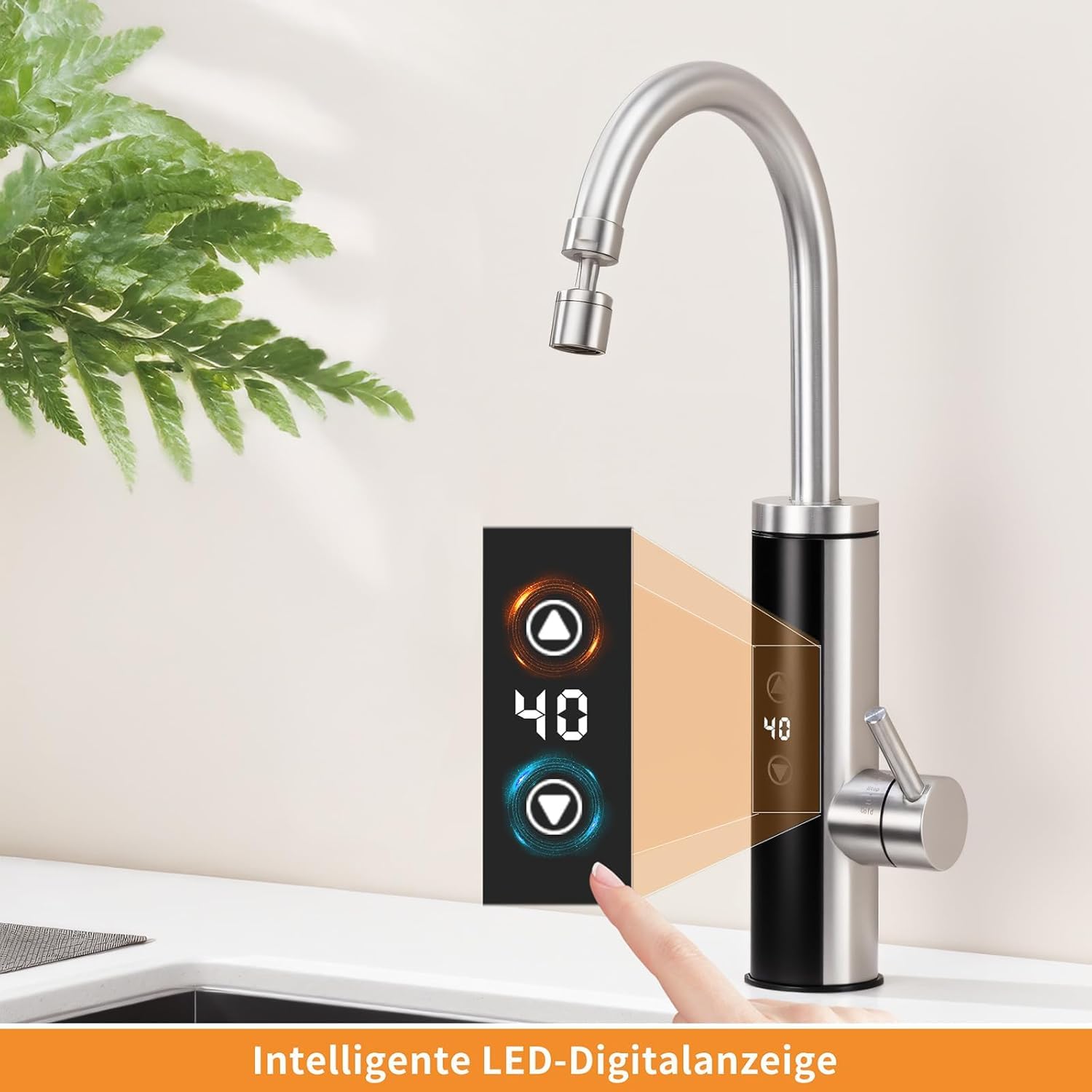 HOMELODY Elektrischer Wasserhahn mit Durchlauferhitzer 230V, Wasserhahn Küche mit Touch-Temperaturregler & LED-Display, Anti-Spritz Edelstahl Küchenarmatur, Durchlauferhitzer Küche, Garten & Camping