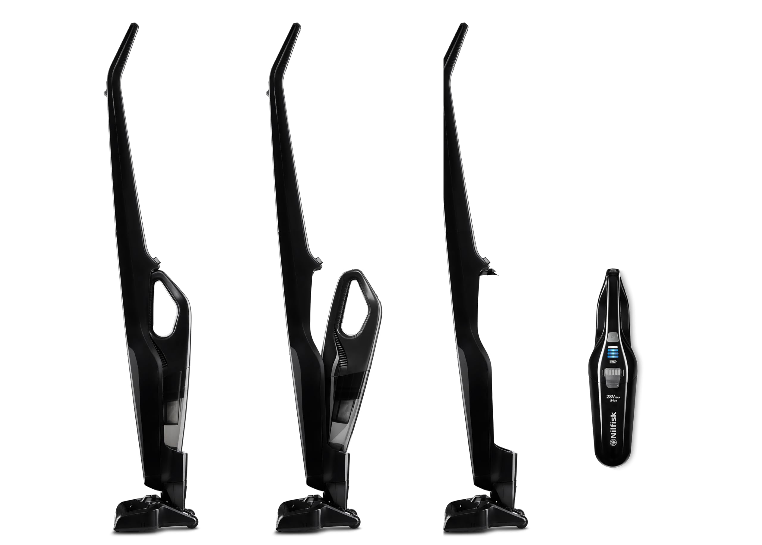 Nilfisk Aspirapolvere Easy 2 in 1 - Aspirapolvere Verticale e Portatile - Senza Filo e Senza Sacchetto per Pavimenti, Tappeti e Scrivanie - Nero (28 V)