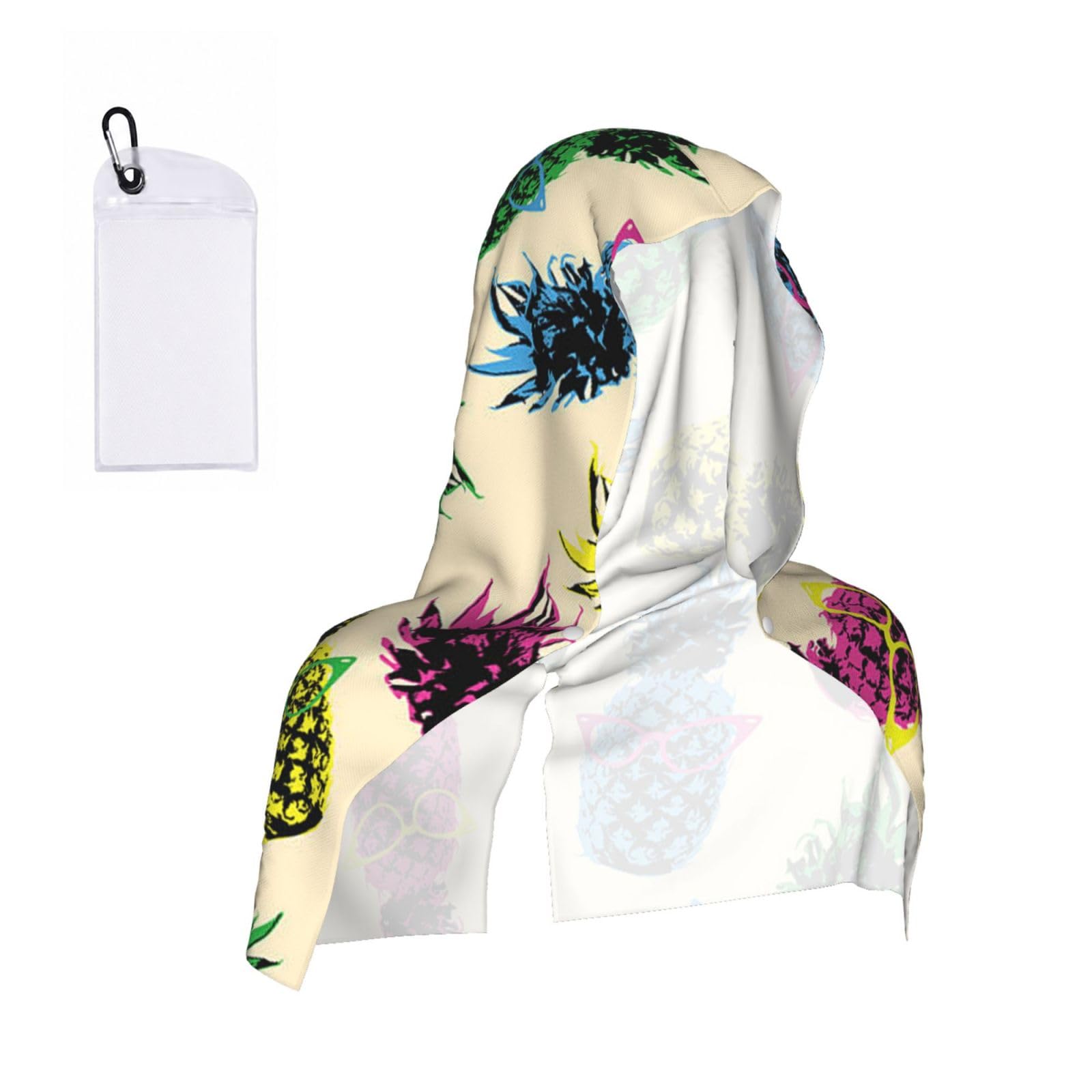 EZDLOWVBA Pineapple Print 2 Pack Cooling Hoodie Towels,Sports Headscarf, Neck Wrap Scarf,Breathable Cooling Towel For Neck And Face, Travel, Swimming, Training