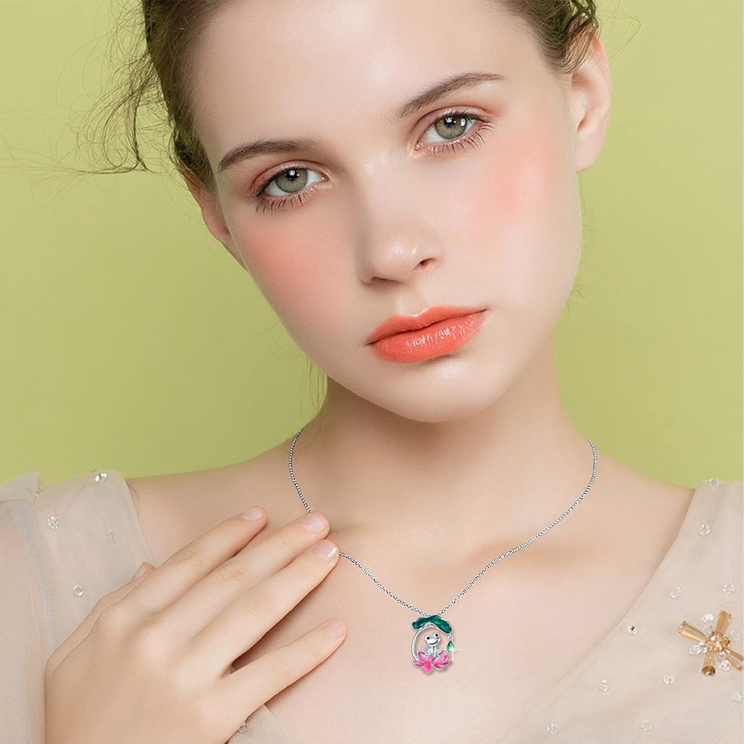 PEIMKO Sterling Silver Frog Necklace - Enamel Lotus Leaf Jewelry Gift for Women & Girls - Image 2