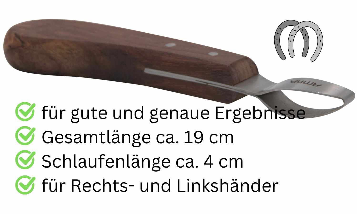AMKA PRO Schlaufen Hufmesser Klauenmesser Rinnmesser Carbon Stahl anatmomischer Holzgriff spezielle kleine Schlaufe