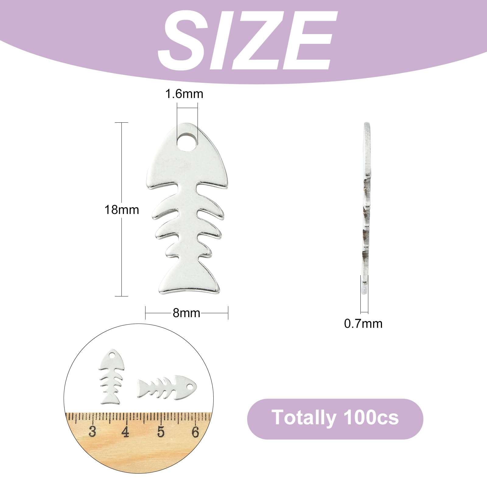 UR URLIFEHALL 100 Pcs 201 Stainless Steel Fishbone Charms Ocean Marine Life Fish Bone Charms for DIY Craft Jewellery Making Hair Decor - Image 2