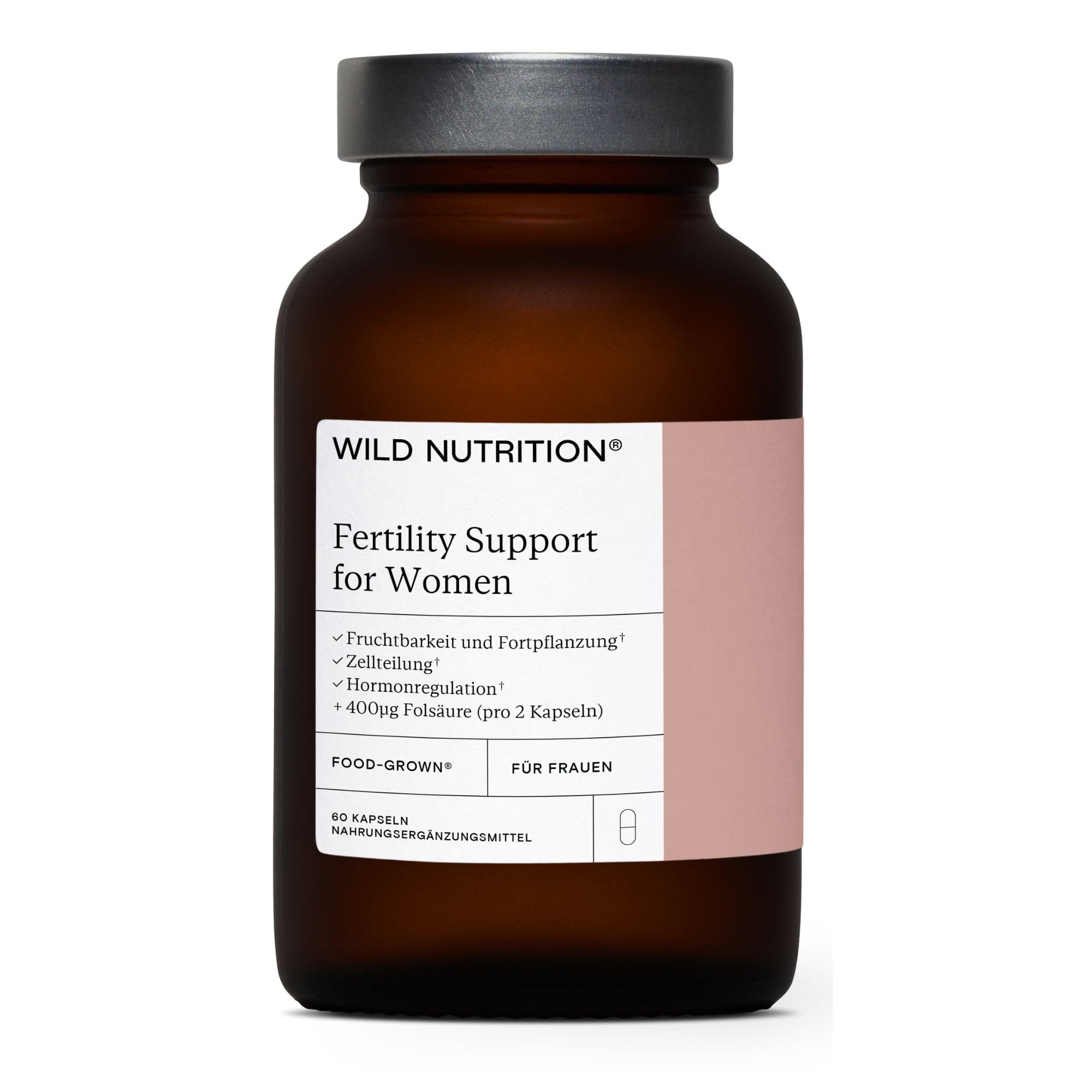Wild Nutrition Food-Grown® Pränatales Ergänzungspräparat für Frauen | Für gesunde Ovulation und mentales Wohlbefinden| Folat-Ergänzung mit Magnesium, Chromium, und Zink | 60 Kapseln (Frauen, 60)