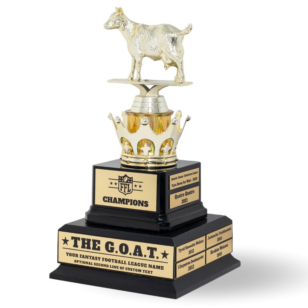 Alpha Awards Large Goat Trophy for Fantasy Football League-G.O.A.T.-Greatest of All Time Funny Trophy-Traveling Perpetual Award-Laser Engraved