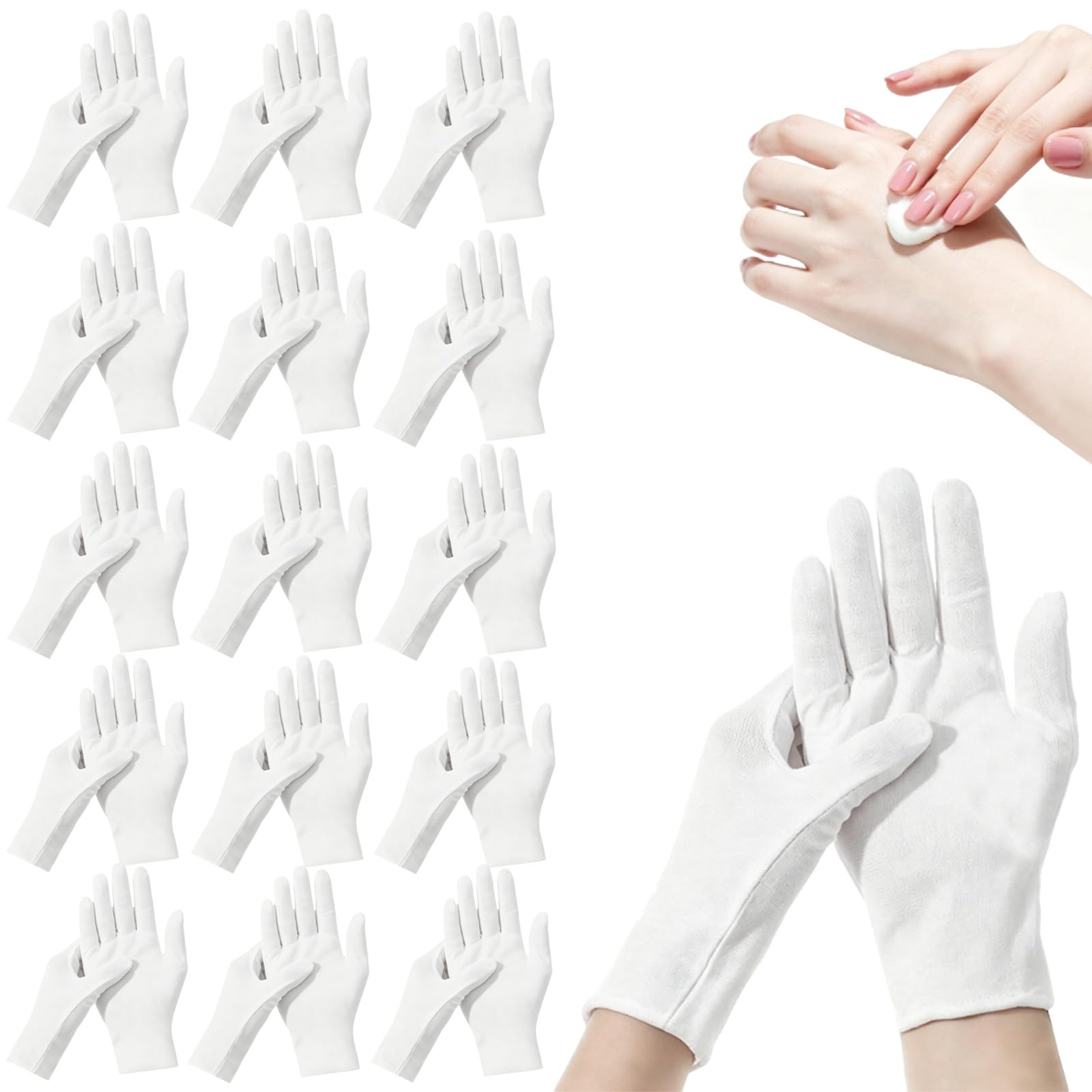 38-Pack White Cotton Gloves, Night-Time Moisturizing, Soft, Unisex