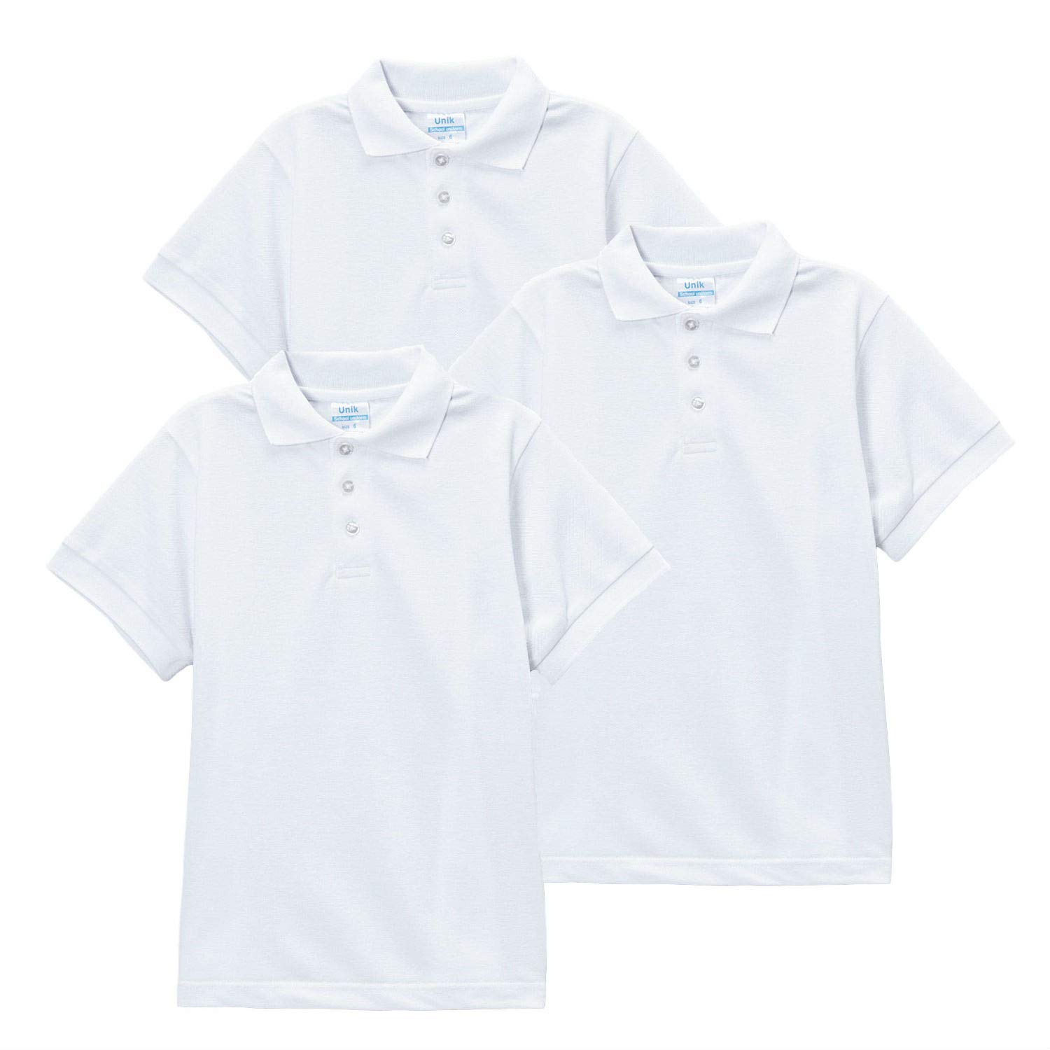 unik Boy's Premium Quality Pique Polo Uniform Shirt Short Sleeve White Sky Blue Navy Hunter Green Burgundy Black Red