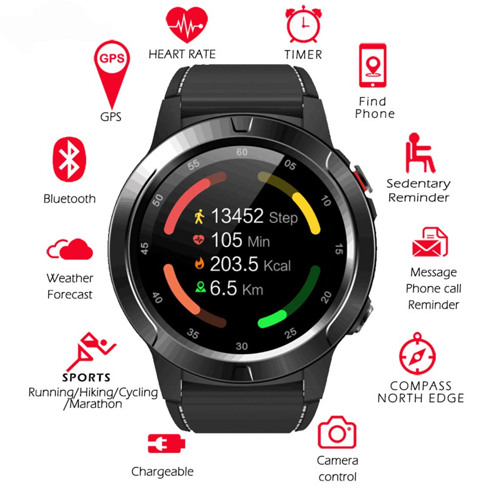 Orologio GPS da Uomo Intelligente, cardiofrequenzimetro Impermeabile Bluetooth IP67 da Donna, Orologio da Corsa con Bussola,Argento