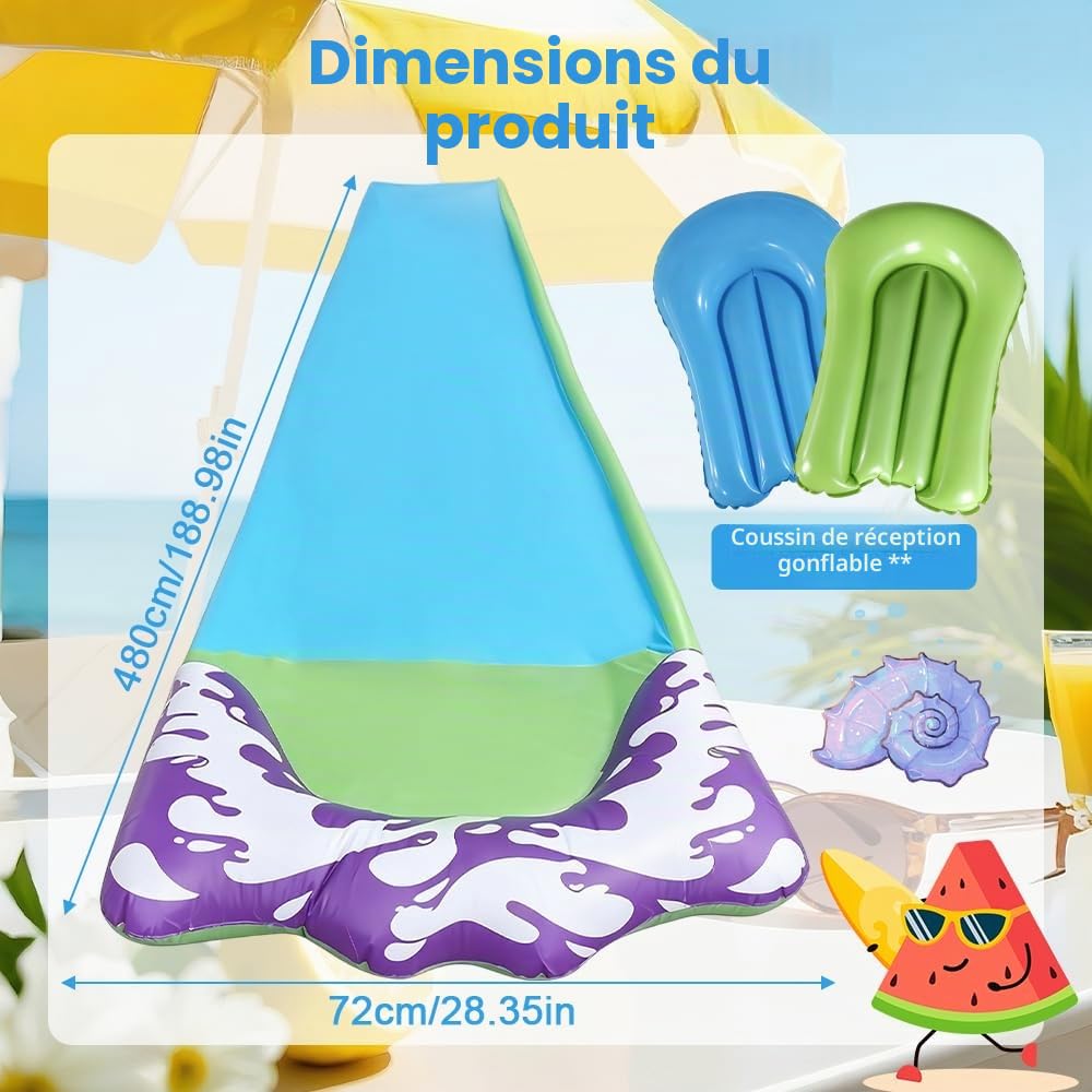 15.8 ft/480 Toboggan Aquatique, Toboggan pour Pelouse avec 2 bodyboards, Toboggan de pelouse d'été avec arroseur intégré pour Jeux d'eau en Extérieur, Fête D'été, Jardin Pelouse (Bleu)