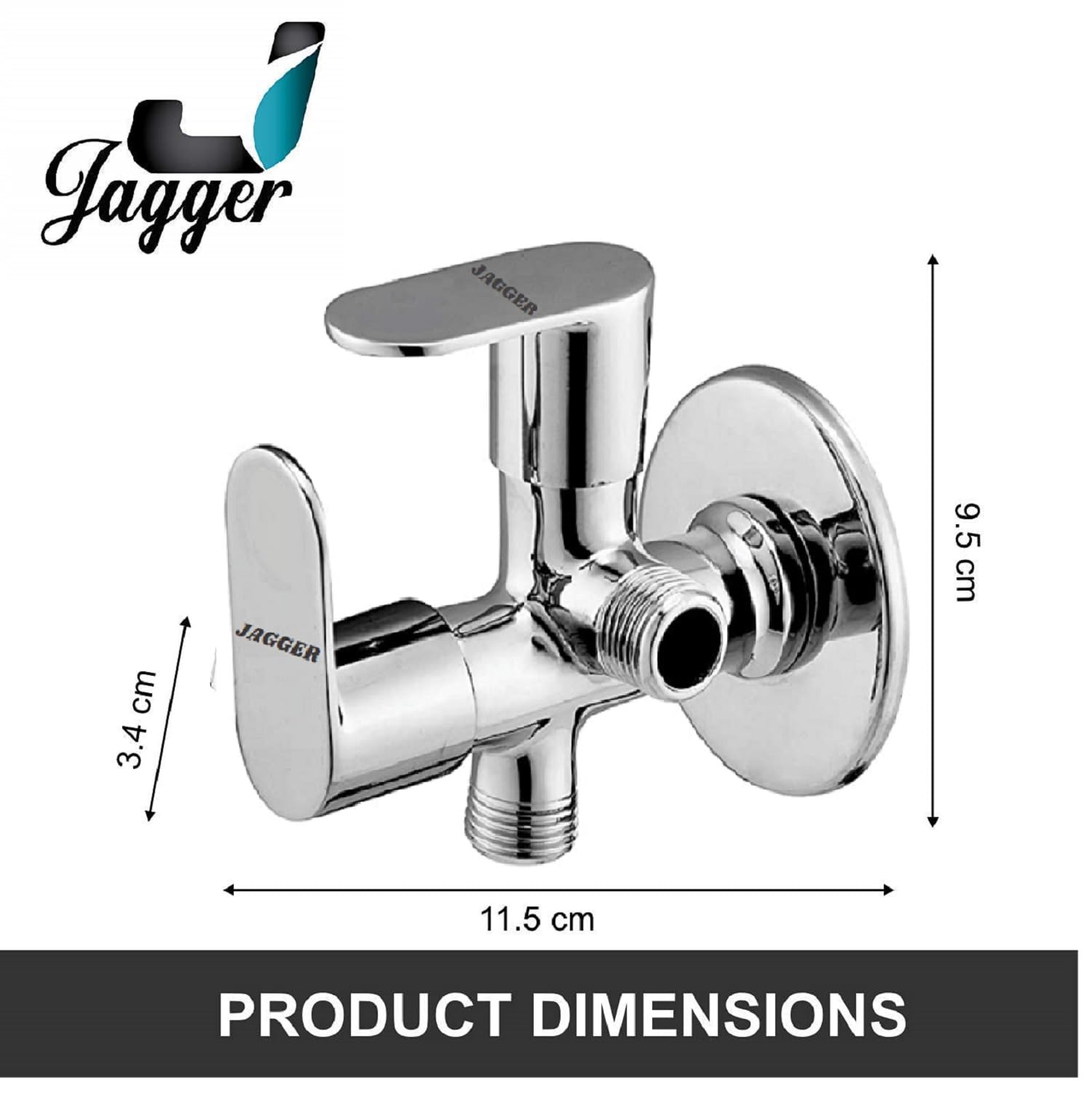 JAGGER JAG602 Full Brass Quarter turn 2 Way Angle Valve, Chrome Finish 2 in 1 Angle Valve for Pipe Connection in Bathroom with Wall Flange and Teflon Tape (DROOP)
