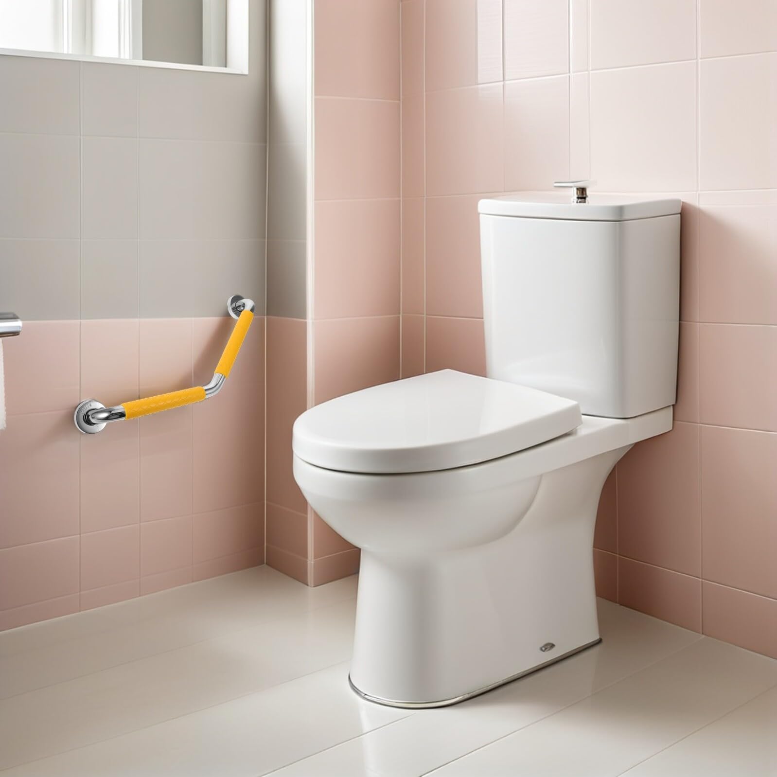 Barra de Apoyo para Baño de Acero Inoxidable con Recubrimiento Antideslizante de Silicona Amarilla Pasamanos Seguro para Personas Mayores Movilidad Reducida Instalación Rápida y