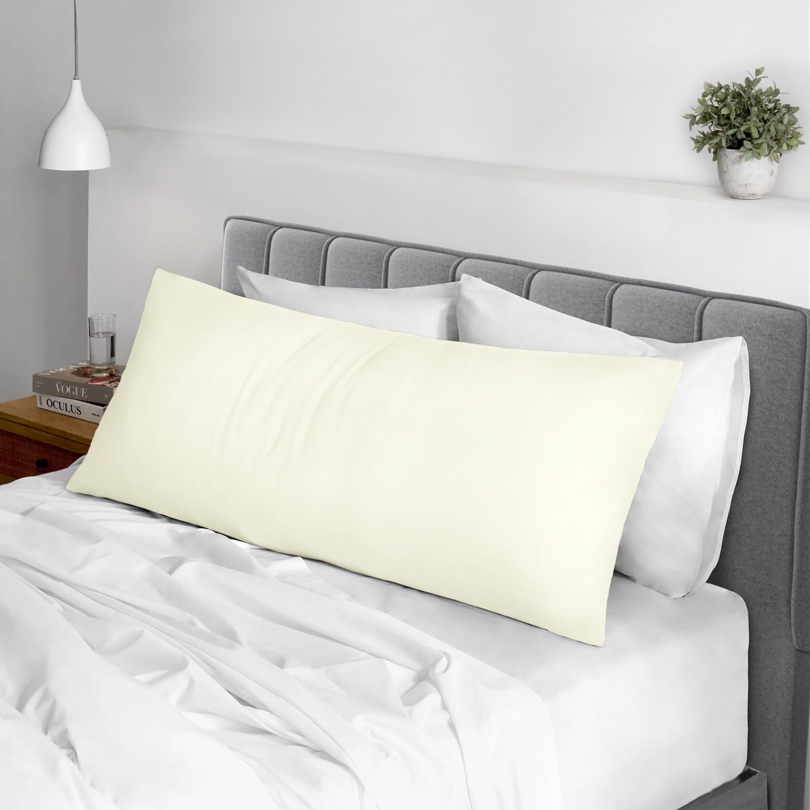 Pizuna Cotton Off White Body Pillow Cover 1 Piece Only, 400 Thread Count 100% Long Staple Cotton Body Pillow Case 52x140 cm
