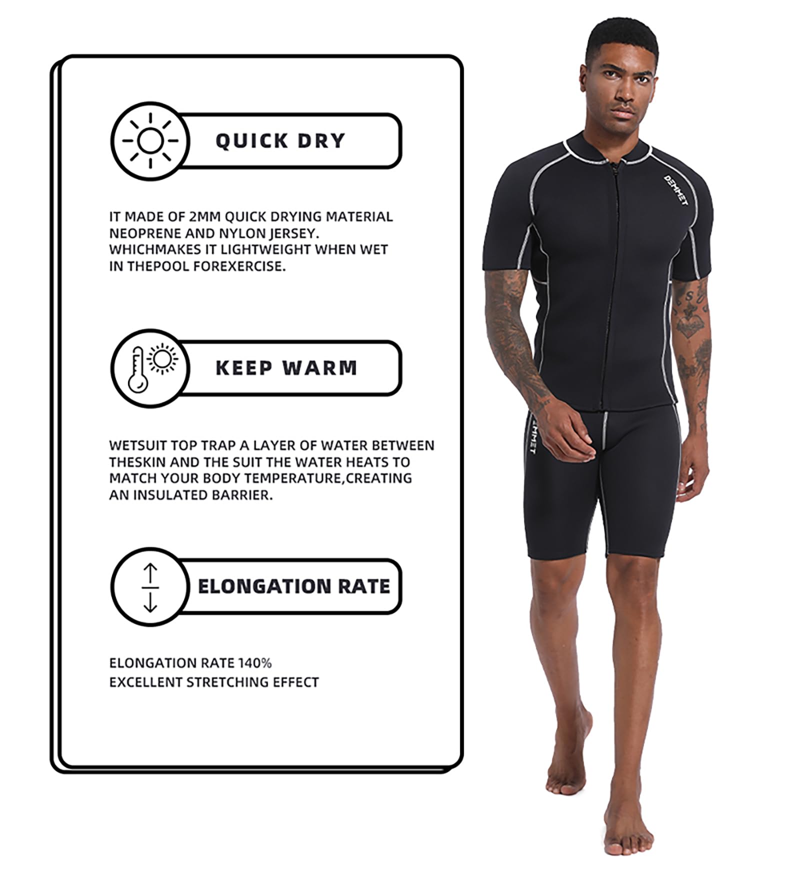 kurzärmeliges Neoprenanzug Oberteil Neoprenshorts 1.5mm-3mm Kurzer Neoprenanzug Spearfishing Wetsuit Frontreißverschluss um Sich im Winter warm zu halten