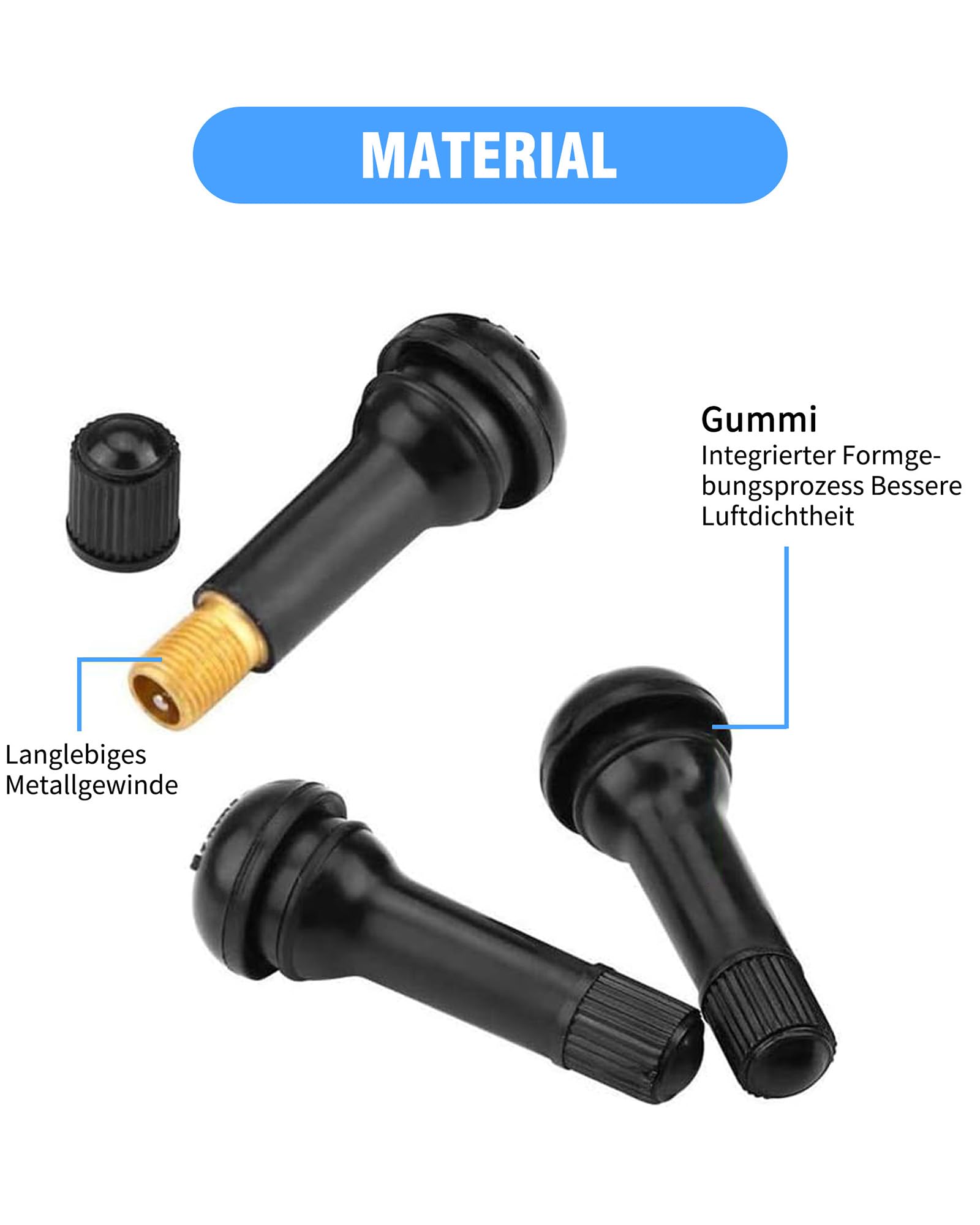100 pièces TR413 Valve de pneu en caoutchouc : Valve de pneu universelle Snap-in pour la plupart des voitures et motos, 45 mm