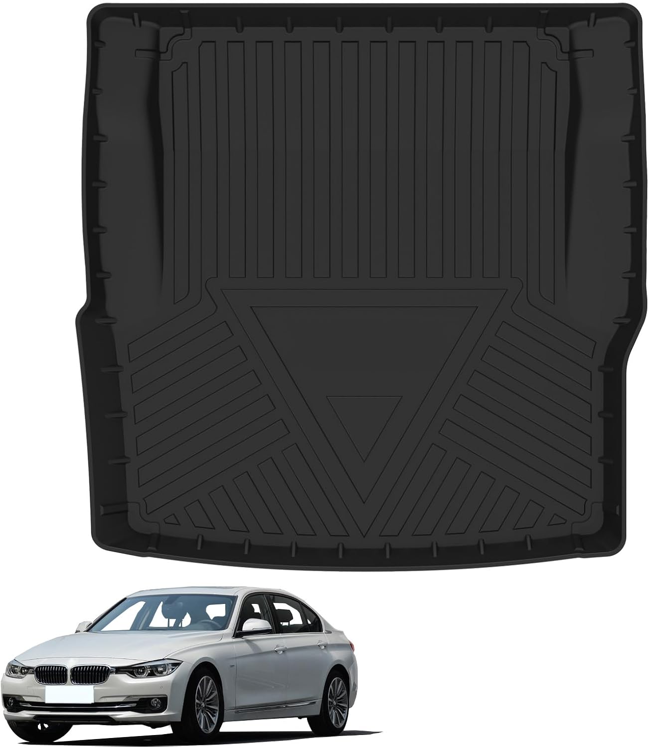 Elsetyler Custom Fit for Cargo Liner BMW 3 Series 2012-2018 - Black TPE All Weather Heavy Duty Waterproof Rear Cargo Tray Trunk Floor Mat Protector