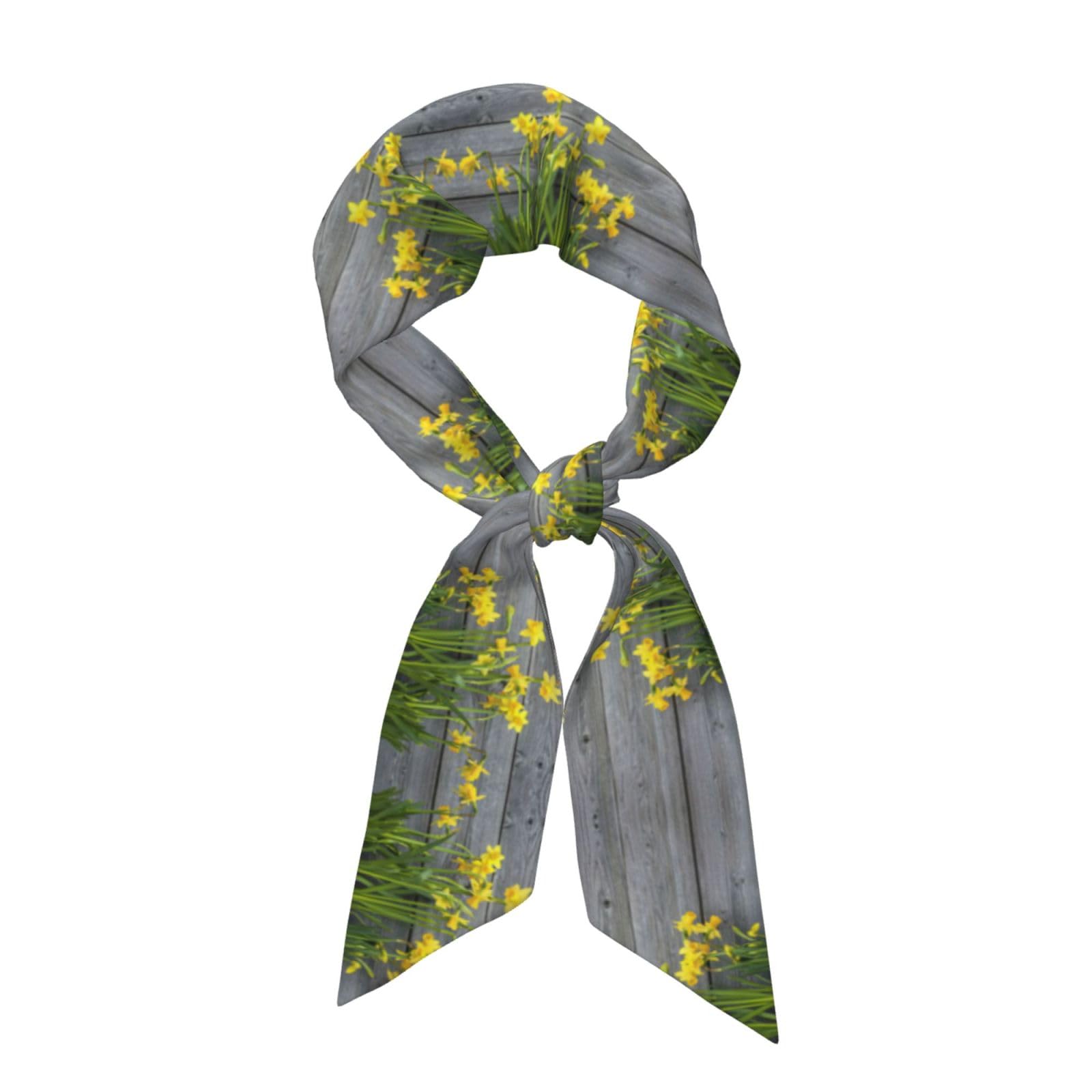 Yagdaa Women's Black Bouquet Of Daffodils Print Long Skinny Scarves Satin Neck Scarf Head Scarf Purse Scarfs Shawl Wraps For
