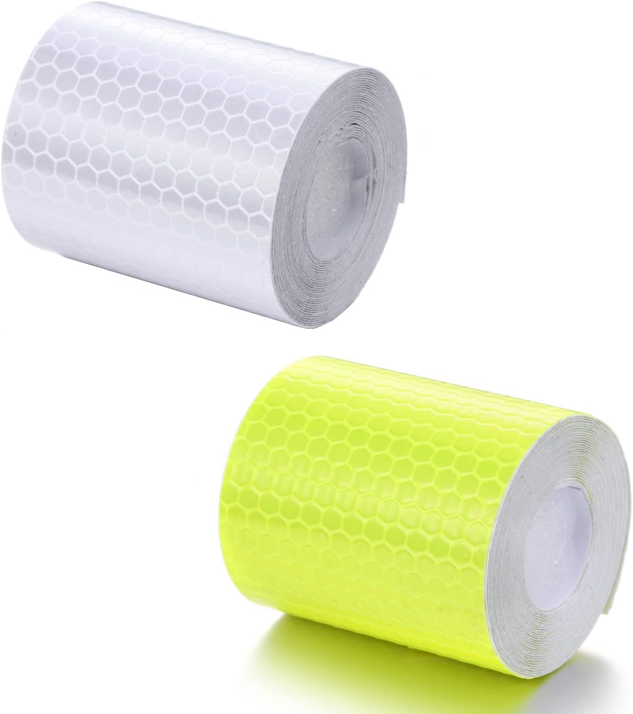 Reflective Tape, 2 Rolls 3M x 5CM Safety Tape Waterproof PVC Self-Adhesive Warning Stickers Security Marking Tape for Bicycle Car Truck Motorcycle Baby Strollers Helmets at Night -Yellow + White