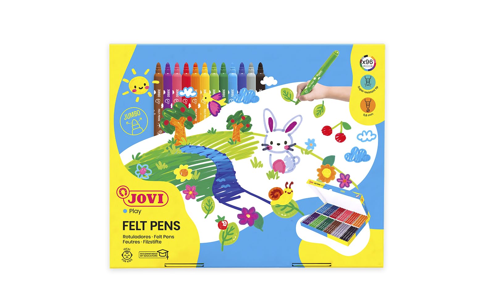 Jovi - Marqueurs Maxi, Boîte de 96 marqueurs, Couleurs Assorties