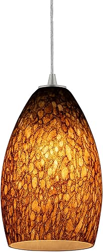 Miniatura 5 de Colgante de cristal de champán - Colgante de 1 luz - Cordón - Acabado de acero cepillado - Pantalla de cristal de piedra marrón