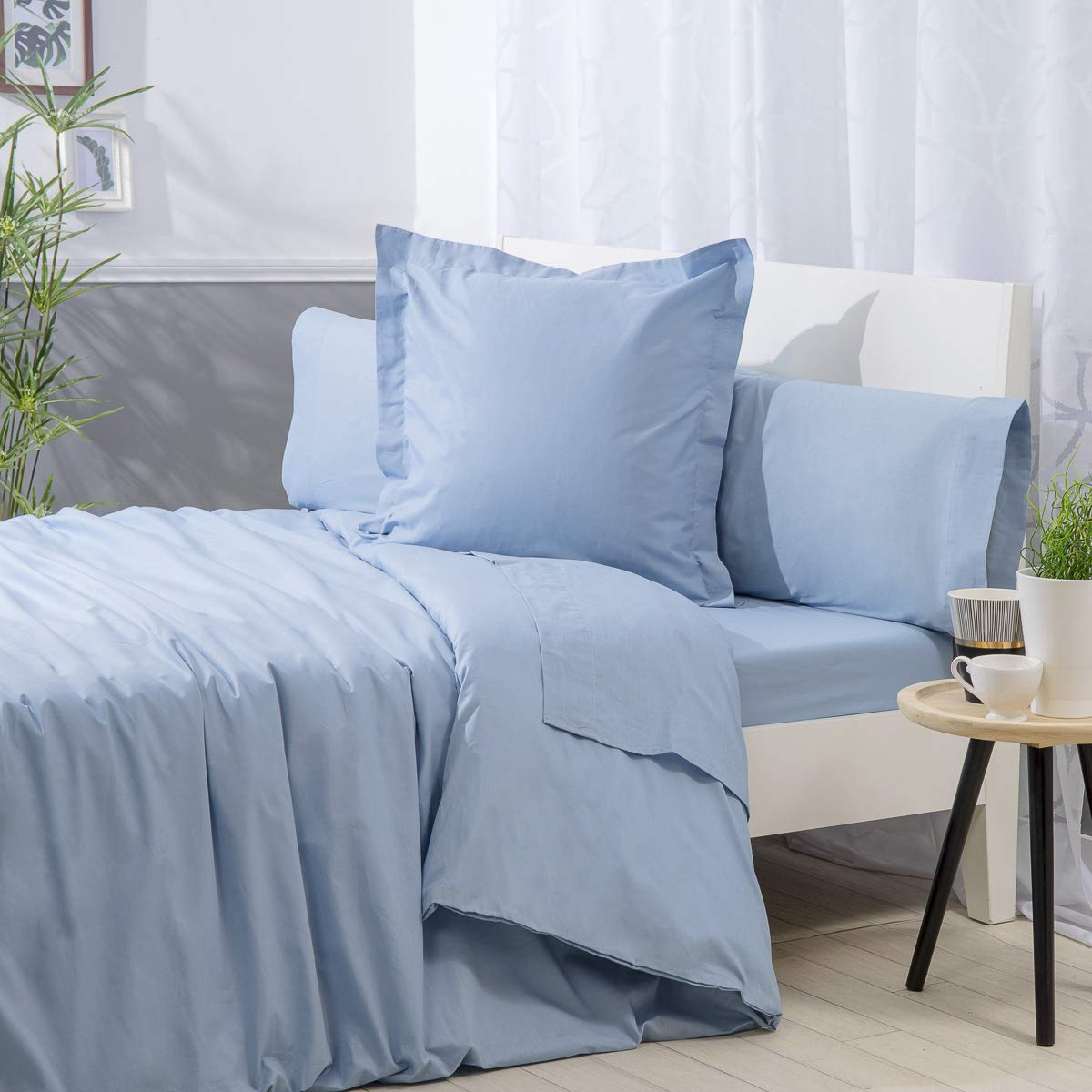Drap Plat San Carlos Combicolor 100% Coton Bleu Marine - Lit 90/160 X 280 Cm, Doux Et Infroissable