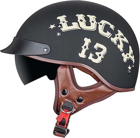 Amazon Co Jp 収縮可能なサンシールド付きオートバイハーフヘルメット Atvヘルメットabsワンピースヘルメットと調整可能なチンストラップバイククルーザーモペット用のdot Ece認定 成人男性女性 車 バイク