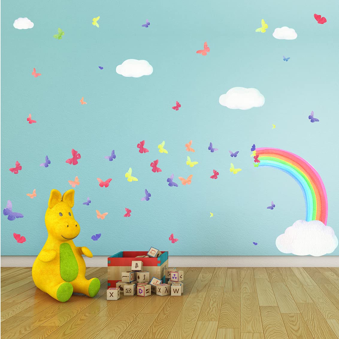 3D-Wandaufkleber „Jedes Kind Ist Ein Künstler“ – Regenbogen-Schmetterling, 2x 30x60 Cm
