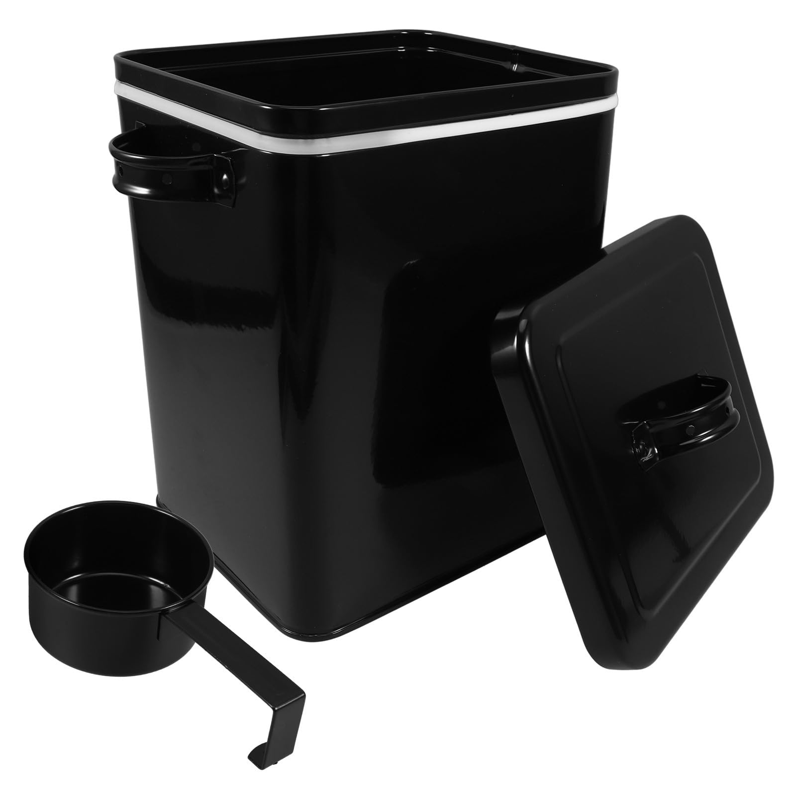 Kisangel Bote de Almacenamiento con Tapa y Cuchara, Acero Inoxidable Negro